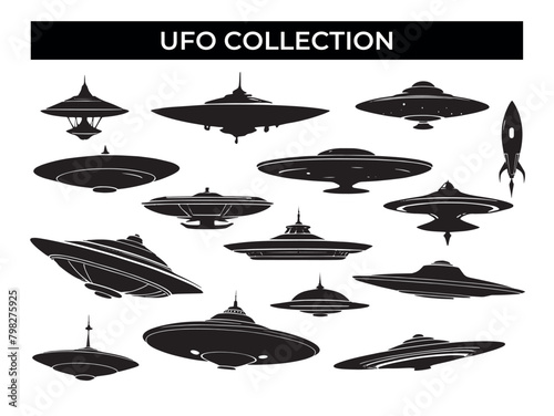 Collection of Black and White Alien Spaceships