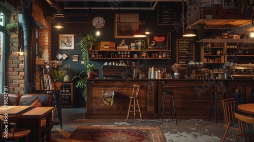 A cozy and inviting coffee shop  featuring warm lighting and comfortable seating  representing the power of creativity to foster community and connection on National Creativity Day.