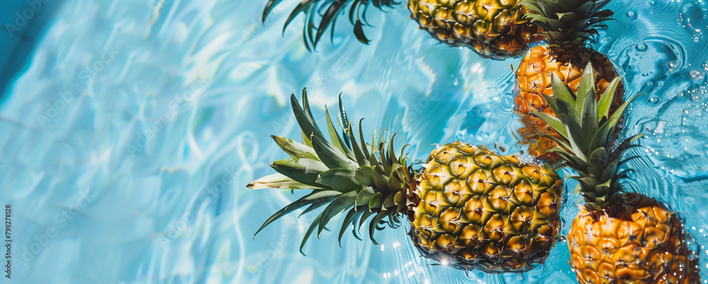 photo of pineapples swimming on a pool, water, brite sky, photo taken from above photo of pineapples swimming on a pool, water, brite sky, photo taken from above