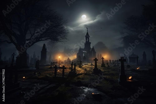 Cemetery night moon outdoors.