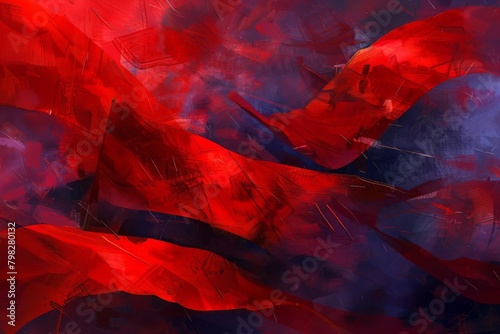 crimson flags fluttering in the wind abstract digital painting photo