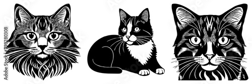 Cat . Animal black and white illustration . Logo design  for use in graphics. Generated by Ai