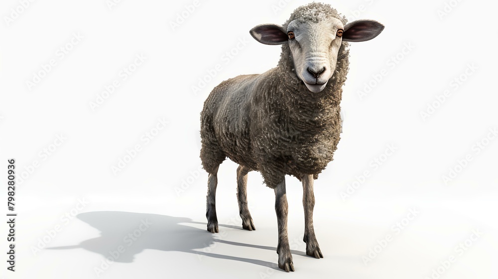 Sheep isolated on white background. 3D rendering. Clipping path included