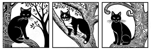 Cat . Animal black and white illustration . Logo design, for use in graphics. Generated by Ai photo