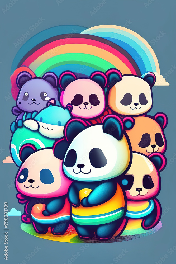 Many panda, doodle art style, colorful, illustration generated by Ai Many panda, doodle art style, colorful, illustration generated by Ai