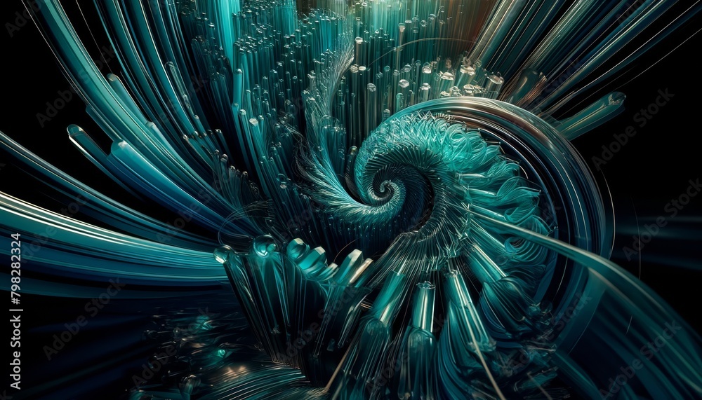 Abstract geometric background with glass spiral tubes, flow clear fluid ...