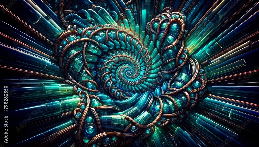 Abstract geometric background with glass spiral tubes, flow clear fluid ...