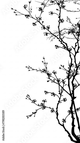 Simple Tree Illustration with Flowers in Black and White