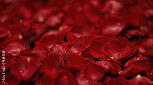Red rose petals with water drops, shallow depth of field.