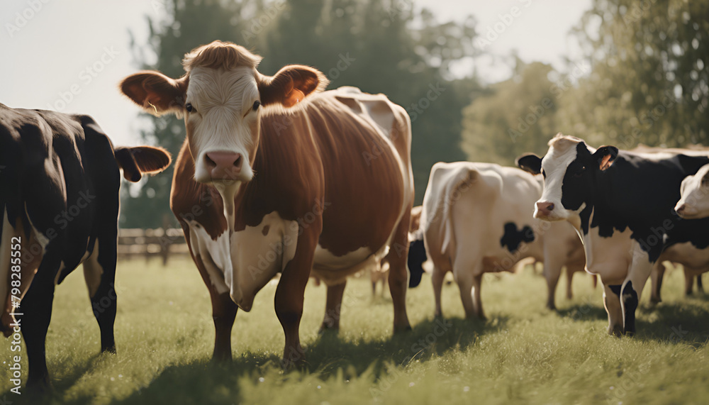 Pastoral Harmony: Cows Grazing in Lush Meadow Generative AI Pastoral Harmony: Cows Grazing in Lush Meadow Generative AI