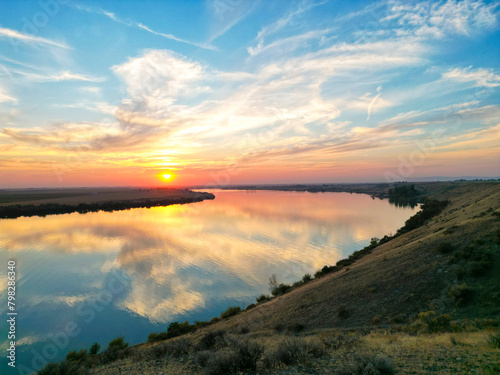 sunset over Moses Lake in state Washington