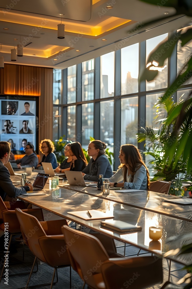Fototapeta premium Stylish Boardroom with Modern Communication Technology and Natural Light