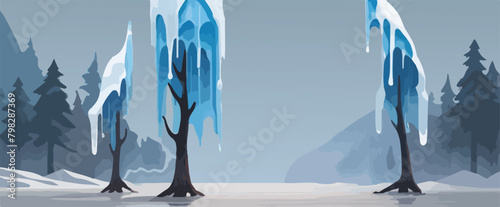 Danger Sign Of Climate Change - Global Warming with a vector depicting a dry tree in a cold landscape surrounded by melting ice.