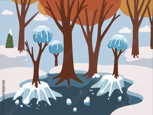 Danger Sign Of Climate Change - Global Warming with a vector depicting a dry tree in a cold landscape surrounded by melting ice.