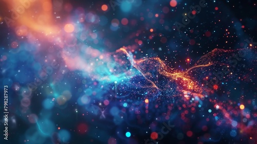 Dive into a world of blurred boundaries and endless possibilities with a defocused background image of digital nebula where technology and cosmic energy coexist in a beautiful chaos. .