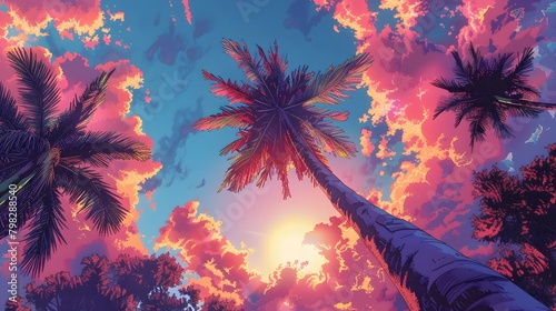 Sunny Palm Tree Beauty  colorful illustration 