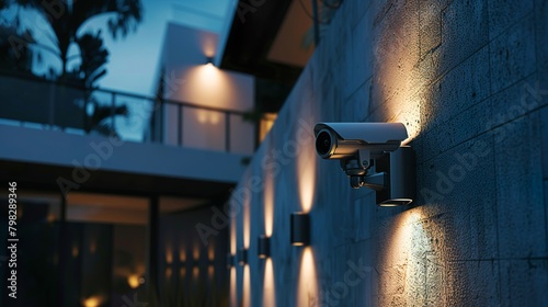 surveillance camera, mounted on the villa's wall photo