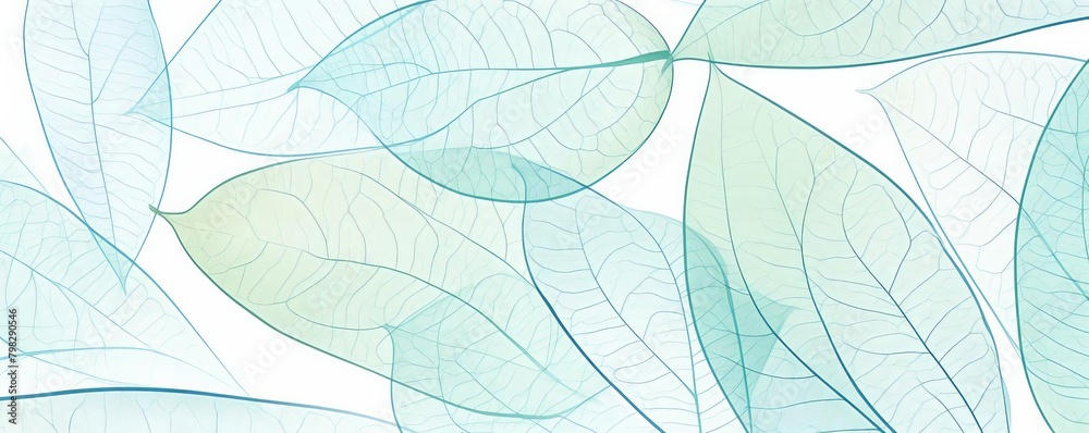 A blue and green leafy background with a few leaves scattered around A blue and green leafy background with a few leaves scattered around