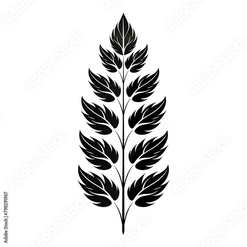  black and white silhouette of a botanical element reminiscent of a feather or fern