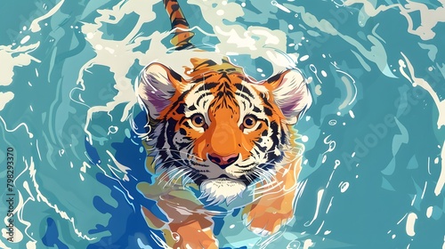 Happy Tiger Swimming