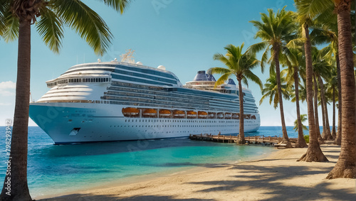 Gorgeous cruise ship  tropical beach travel