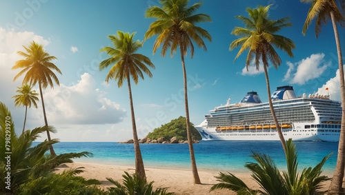 Gorgeous cruise ship  tropical beach caribbean