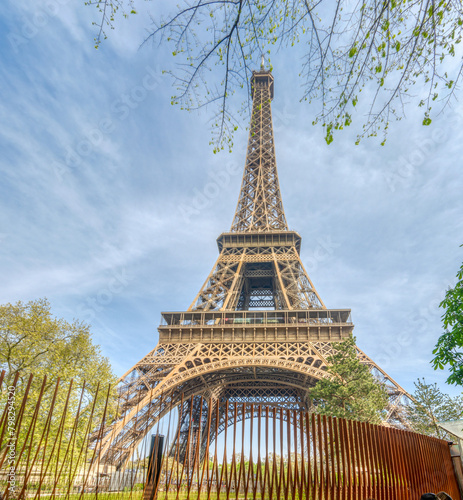 Tourist travel destination Eiffel tower with blue sky, Paris. France.