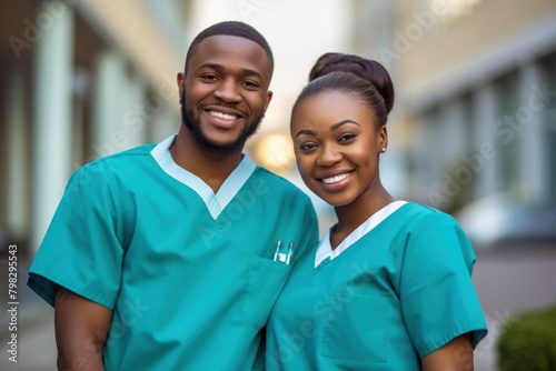 African american nurse stethoscope togetherness architecture.