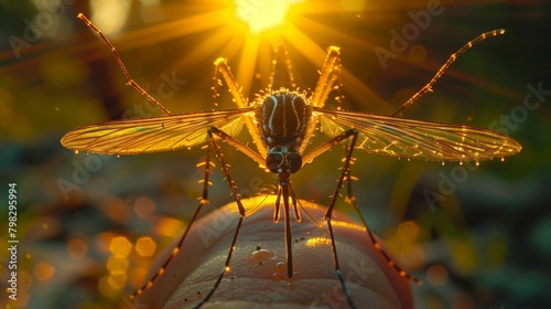 A mosquito bites a person on the wrist Generative AI	
 photo