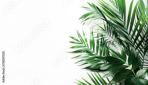 Green Palm Leaves on White Background: Nature's Closeup Design Space with Lush Foliage and Exotic Flora
