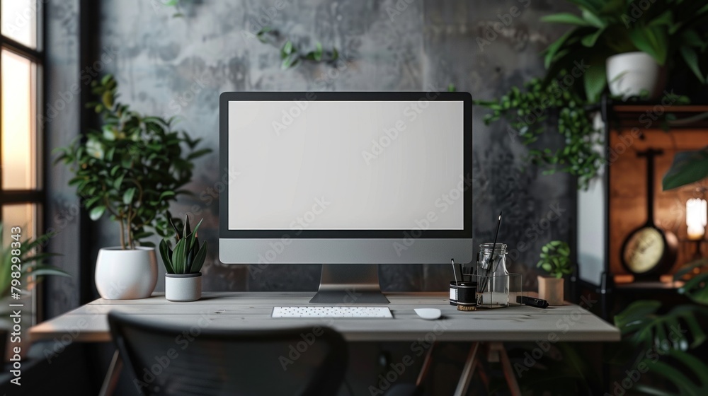 A desktop computer screen with a blank browser window, ready for website design or content creation. A desktop computer screen with a blank browser window, ready for website design or content creation.