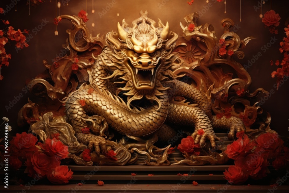 Chinese New Year style of emperor dragon red chinese new year representation.