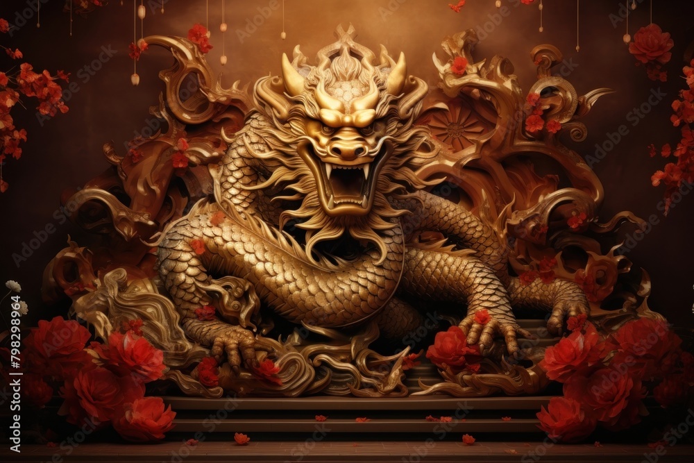 Fototapeta premium Chinese New Year style of emperor dragon red chinese new year representation.