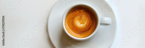 A rich espresso shot, its surface a swirl of crema, sits boldly on a stark white saucer, bright water color photo