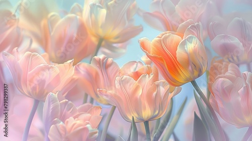 Dreamy and gentle artistic background with colorful tulips merging in a pastel colored flower composition  with soft and gentle hues. Beauty in nature  springtime and summer bring joy and happiness.