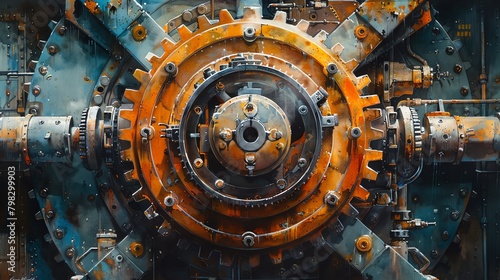 rusty steampunk gears with a dark blue background