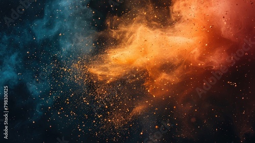 Exploding colours of dust and powder on a dark background