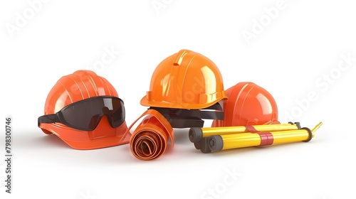 Construction safety equipment isolated on white 
