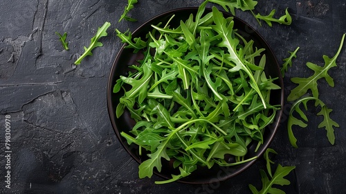 Arugula Leaves in Bowl, Fresh Green Salad Ingredient, Healthy Eating