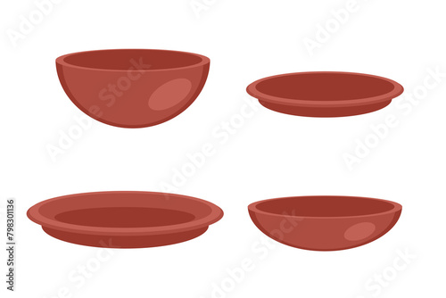 Empty bowls and plates collection. Hand drawn vector kitchen set. Simple doodle illustration isolated on white background.
