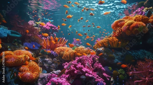 A vibrant and colorful coral reef teeming with marine life, showcasing the beauty and diversity of underwater ecosystems on World Reef Awareness Day. © Ammar