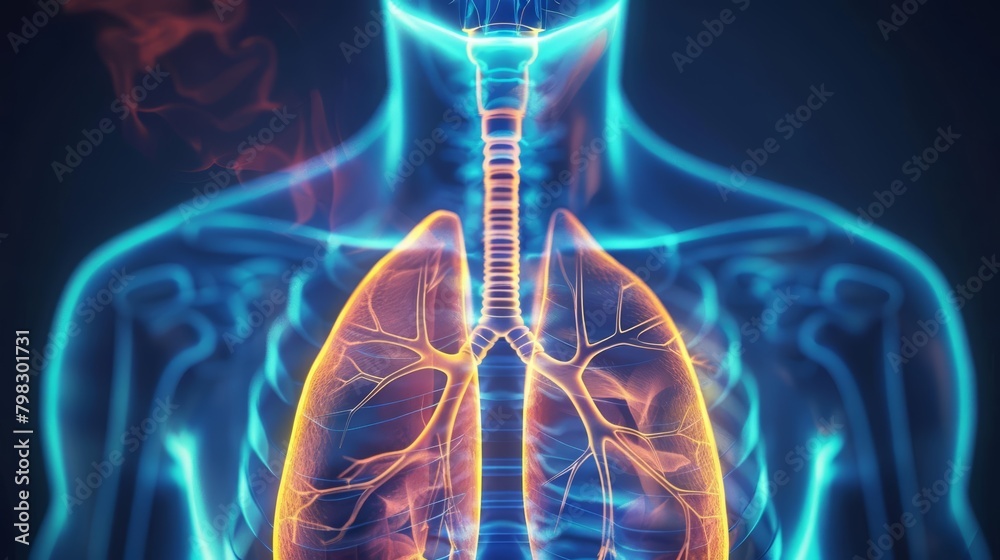 The anatomical study of the respiratory system has led to improvements in respiratory therapies and interventions for diseases like asthma and COPD, science concept - obrazy, fototapety, plakaty 