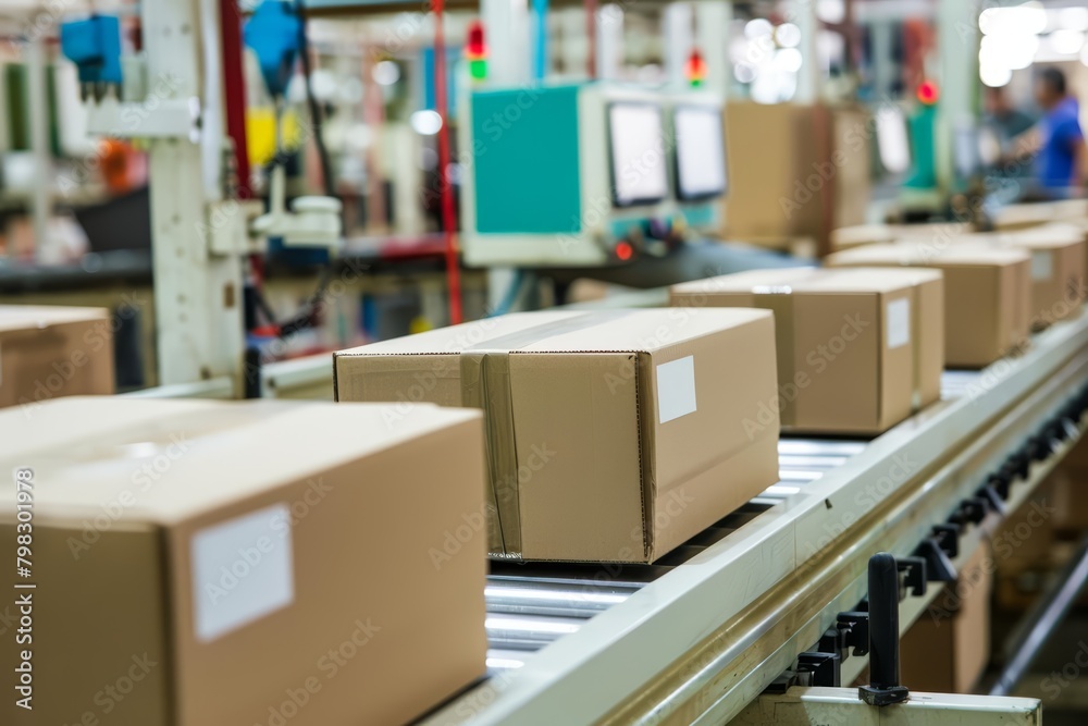 The rhythmic assembly of boxes on a factory line mirrors the march of progress, each fold and crease a testament to efficiency and design, background concept The rhythmic assembly of boxes on a factory line mirrors the march of progress, each fold and crease a testament to efficiency and design, background concept