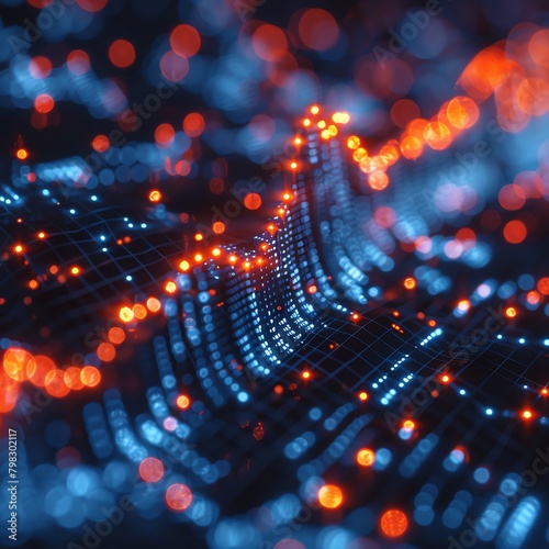 A glowing blue and orange circuit board. © Sataporn