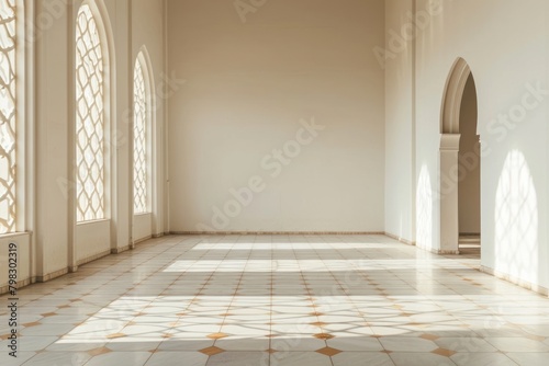 Clean and clear praying room for muslim architecture building flooring. photo