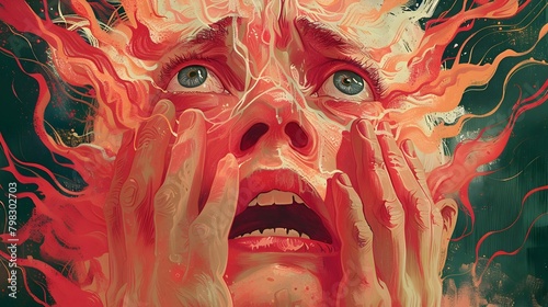 Surreal of Abnormal Psychology Case Study Depicting Mental Health Crisis in Distorted,Expressionistic Style