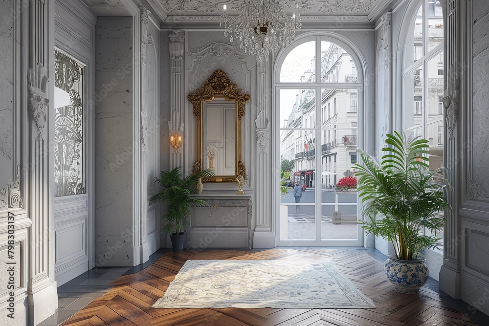 3D Parisian Flat with Fog Grey Plaster Walls and French Empire D�cor
