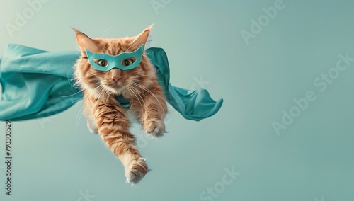 Brave Flying Cat in Blue Cape   © Yi_Studio
