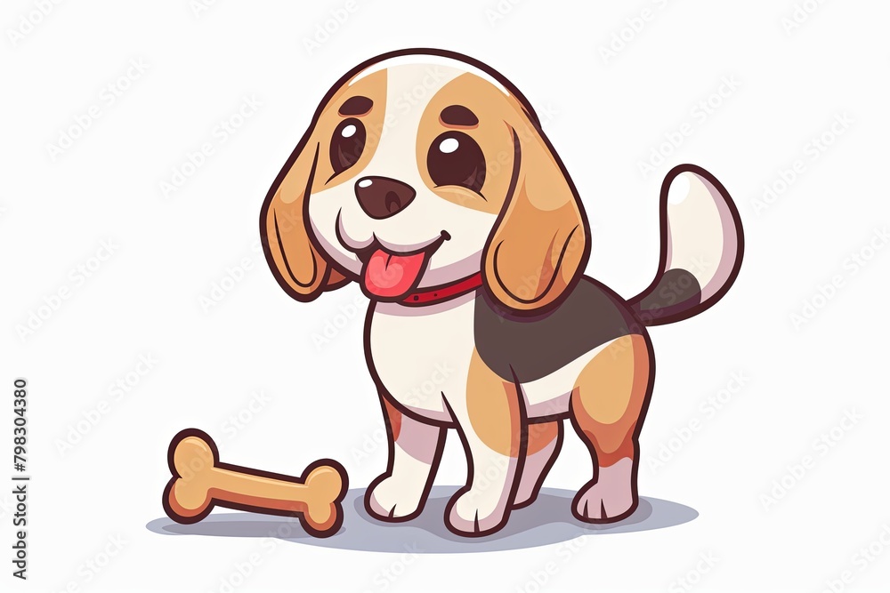 Beagle Puppy Cartoon with Bone: Lovable Pet Animal Vector Drawing Beagle Puppy Cartoon with Bone: Lovable Pet Animal Vector Drawing