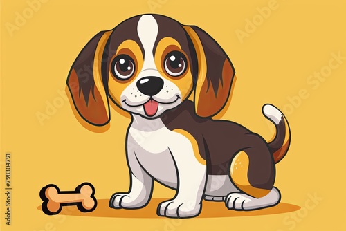 Cartoon Beagle Puppy Fun: Cute Bone Vector Illustration for Kids © Michael